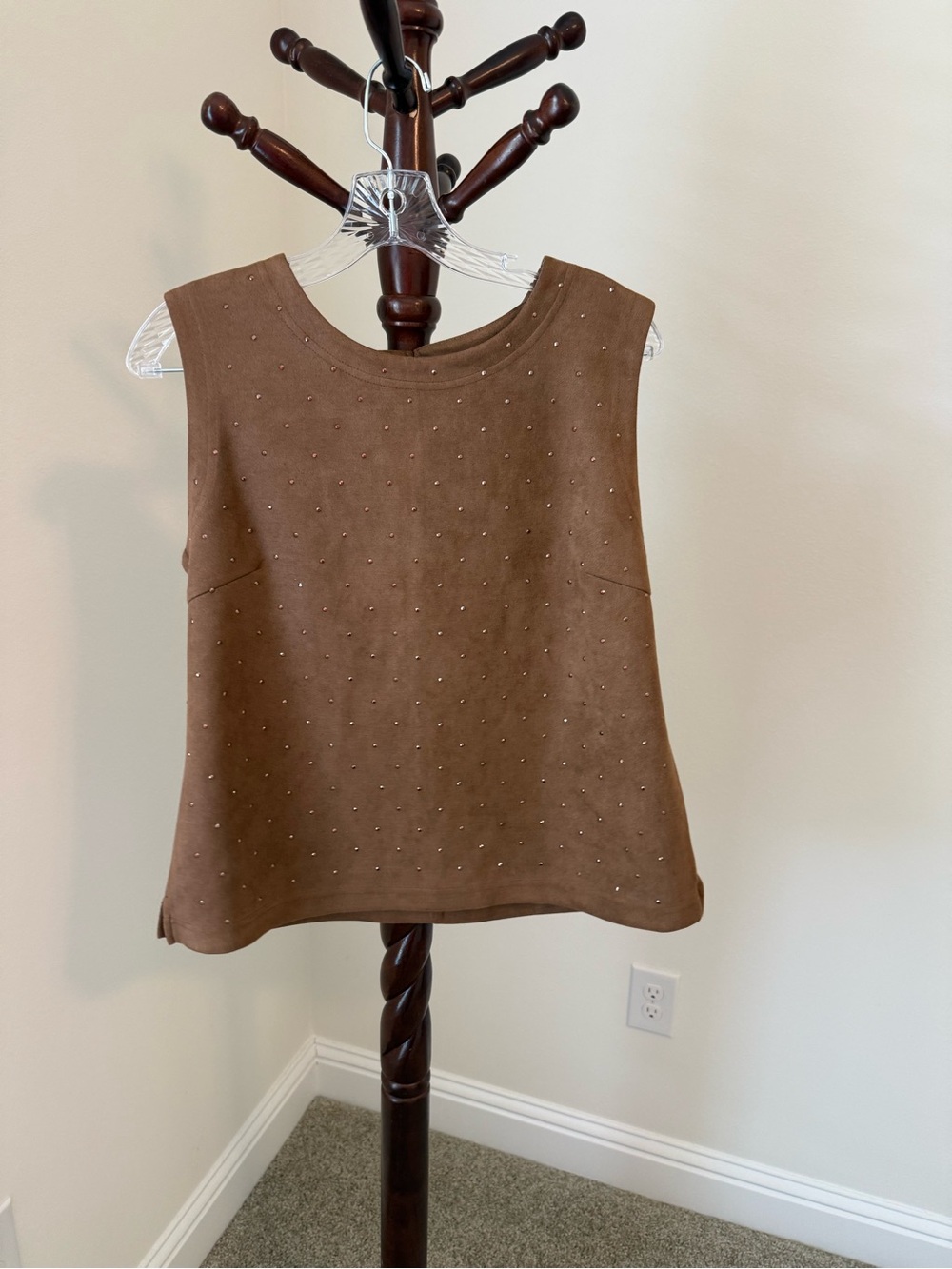 Women's Brown Sleeveless Studded Top